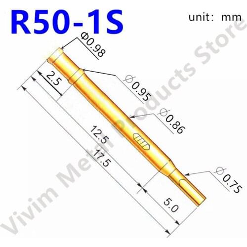 100/Pack R50-1S NEW Hardware Accessories Metal Spring Probe Length 17.5mm Gold Tool Electronic Test Probe tubes