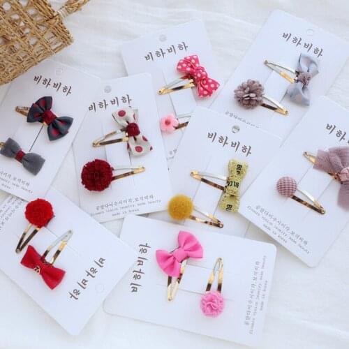 2pcs/lot Cartoon Summer Bow BB Hairpins Snap Plush ball Hair Clips Barrettes for kids