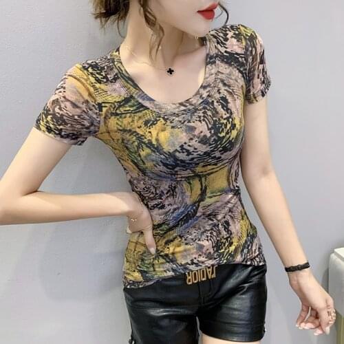 2021Fashion Print T Shirt Women Short Sleeve O Neck Slim Tshirt Summer Women Tee Shirt Tops Clothes