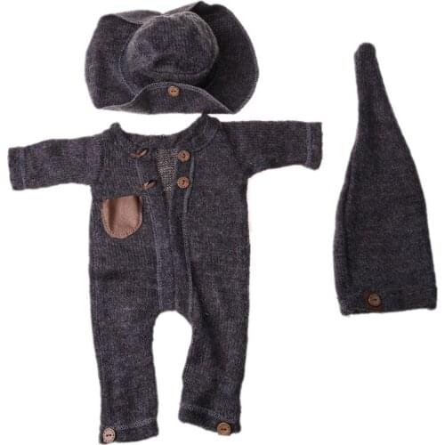 3 Pcs/set Newborn Photography Props Suit Baby Boys Girls Clothes Hat Jumpsuit 69HE