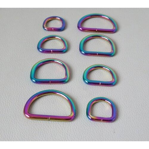 50Pcs/Pack Rainbow Metal D Ring Buckle Straps Belt Loop For Bag Backpack Dog Collar Leads Paracord Clasp Sewing DIY Accessories