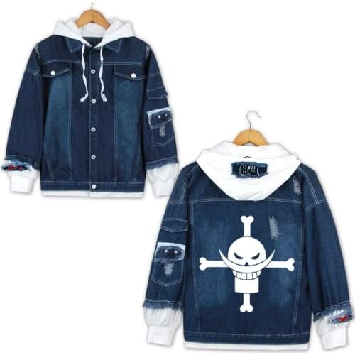 Anime One Piece Denim Jacket ONE PIECE D Luffy Hooded Jeans Sweatshirt Unisex Ripped hole Coat Cosplay Costume