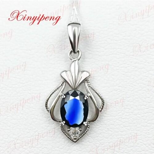 18k white gold with natural sapphire pendant female Fashion and personality Simple
