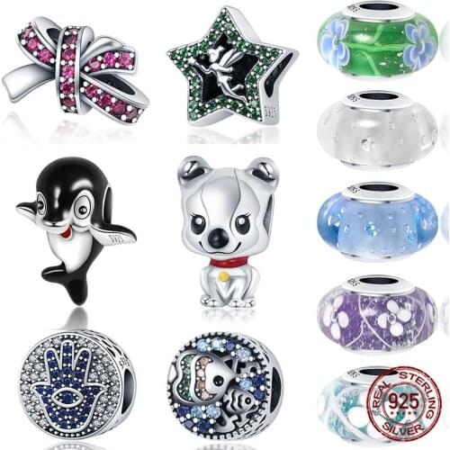 Authentic 925 Sterling Silver Black Shark With Green Pentagonal Heart Fit Original 3mm Bracelet&Bangle Making Fashion DIY Jewelr