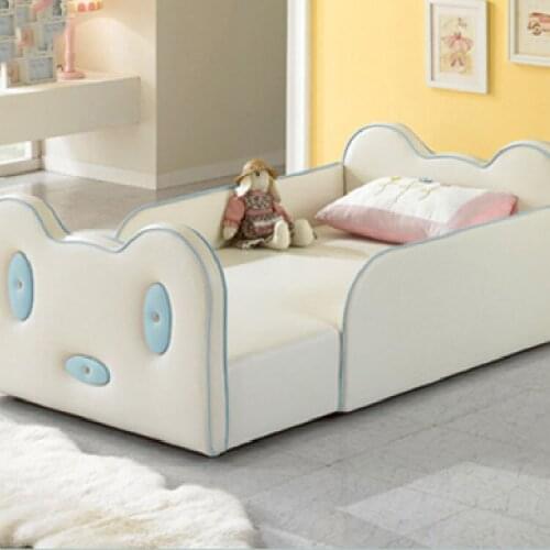 Childrens leather bed soft bed boy and girl cartoon crib guardrail stitching large bed bedside bed extra bed