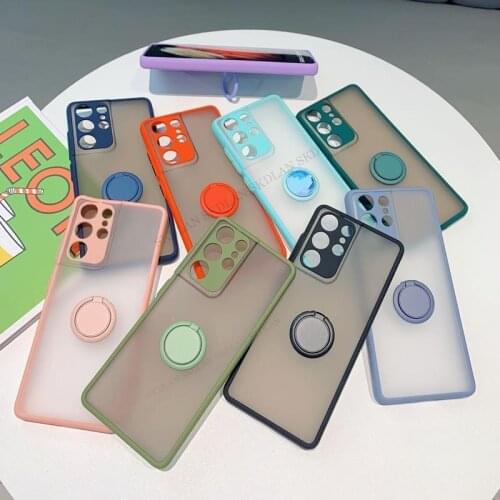 For Samsung A32 A52 A72 S21 Ultra Lens Protection Matte Translucent Back Cover for samsung a32 a12 m31s Ring Stand Holder Case