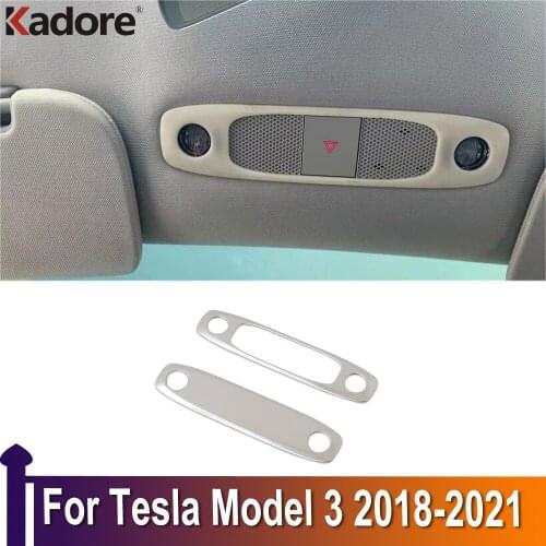 For Tesla Model 3 2018 2019 2020 2021 Carbon Fiber Stainless Steel Reading Light Lamp Decoration Cover Car Interior Accessories