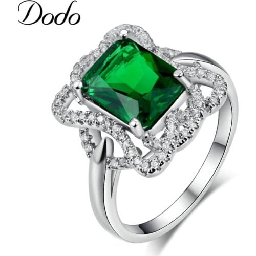 DODO Green stone AAA Crystal white gold wedding rings for women knuckles anillos de plata gold filled jewelry female ring DR203