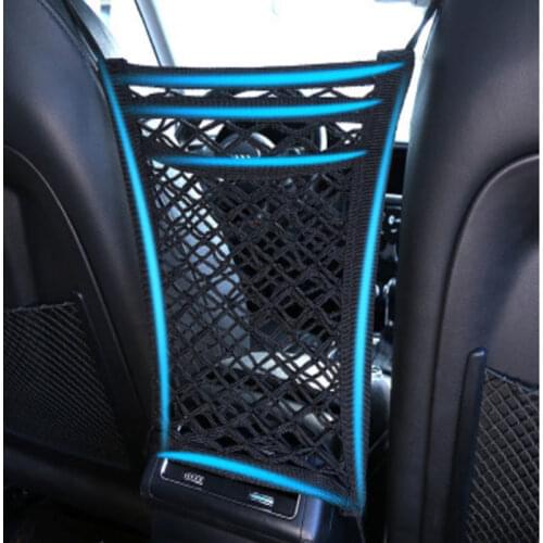 Car Trunk Seat Back Elastic Mesh Bag Car Storage Organizer Pockets Cage Velcro Grid Pocket Holder Car Mess Mesh Box Bags