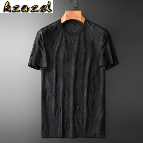 Azazel Summer Short Sleeve Mens T-shirts Luxury Yarn Dye Jacquard Casual Male T-shirts Plus Size 4xl Slim Black Man T-shirts