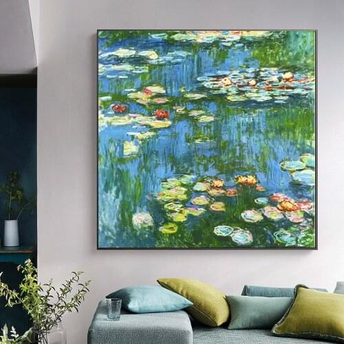 Famous Water Lilies By Claude Monet Oil Canvas Painting Wall Art Posters and Prints Wall Art Pictures for Living Room No Frame