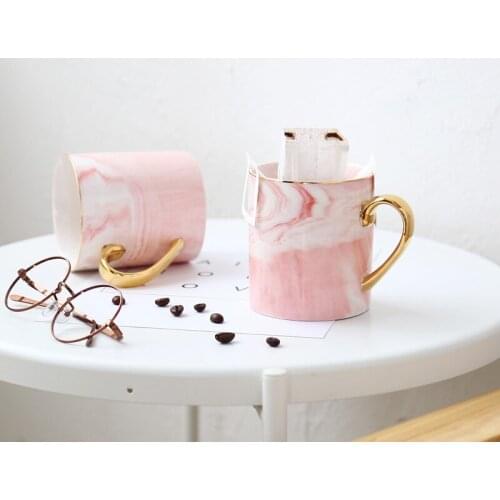 Gold Handle Ceramic Mug Bone China Cup Grey Pink Colors Travel Coffee Mug Marble Pattern Phnom Penh Tea Milk Cups and Mugs Gifts