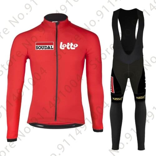 Lotto Soudal 2021 Team Summer Winter Cycling Jersey Set Red Clothing Suit Mens Long Sleeve MTB Bike Road Pants Bib Ropa Ciclismo