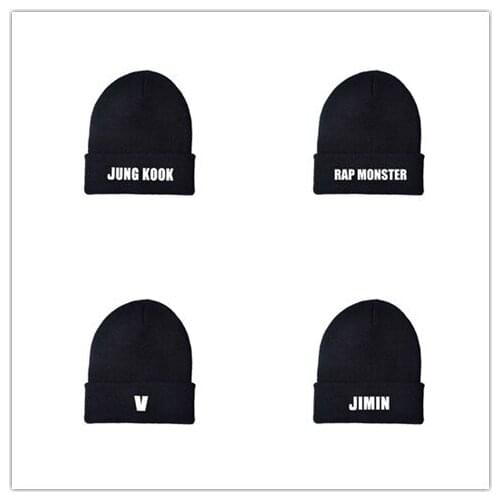 KPOP Jungkook V Suga Jimin J-hope Jin Bangtan Boys Rm Wool Cap Korean Version Knitted Hat Name Men Women Warm Hat Wholesale