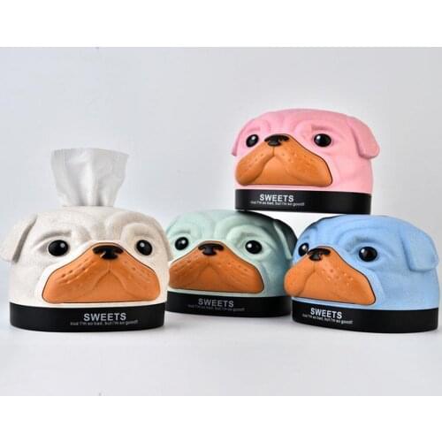 Creative Cartoon Bobby Dog Tissue Box Cover Holder Wheat Fiber PP Tissue Storage Paper Facial Tissue Organizer For Kids Room Car