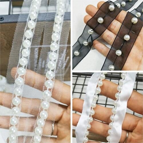 Beautiful Glitter Beaded Ribbon Satin Chiffon 3D Laces Fabric Collar Decorative Lace Trim Women Wedding Dress Sewing Supplies