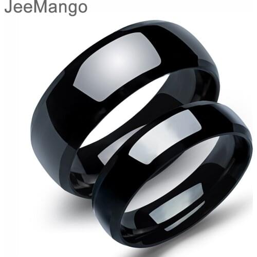 JeeMango Trendy Stainless Steel Couple Ring Classical Black Gun Plated Men Women Jewelry Minimalist Finger Rings OGJ479H