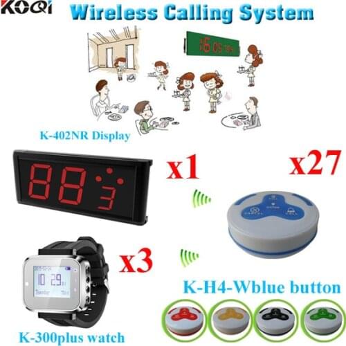 Table Buzzer Bell System Wireless Panic Button For Customer Help( 1 display+ 3 watch+27 call bell)