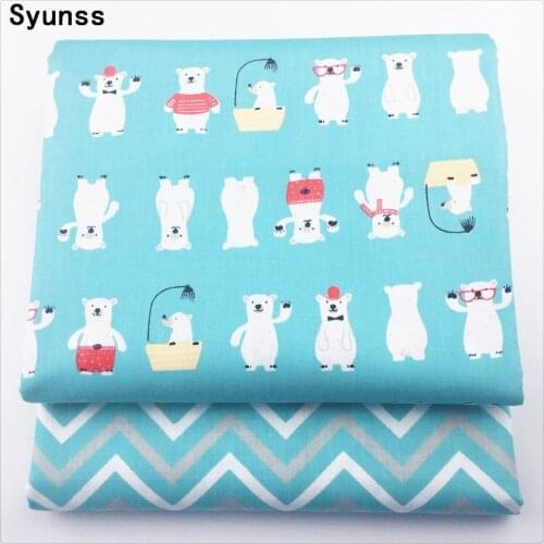 Syunss New Blue Bear Waves Cotton Fabric For Diy Sewing Craft Quilting Patchwork Tissue Tilda Doll Cloth Kids Bedding Textile