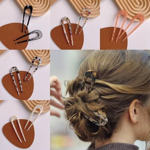 New Hair Sticks Tortoiseshell Acetate Hairpin Chinese Style Resin Hair Fork DIY Styling Tool U Shaped Marble Print Hair Clip