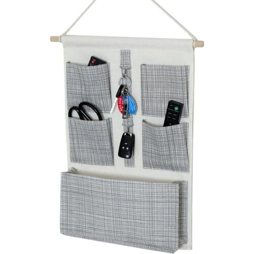 Simple Plaid Indoor Magazine Sundries Storage Pockets Wall Hanging Storage Bags Organizer for Bedroom Bathroom Home Storage