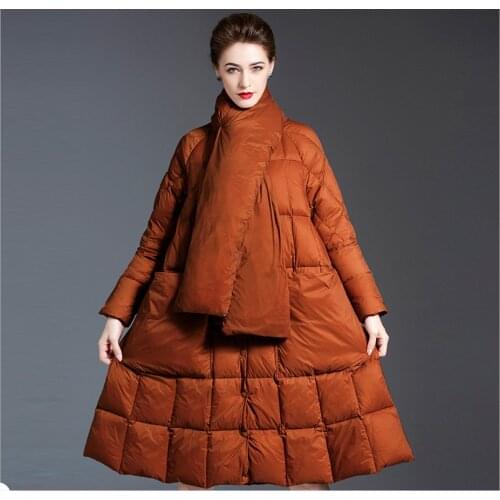 Stand-up collar Women X-Long Winter caramel colour down Jacket Down Coat Oversize Over the knee down jacket coats female coat