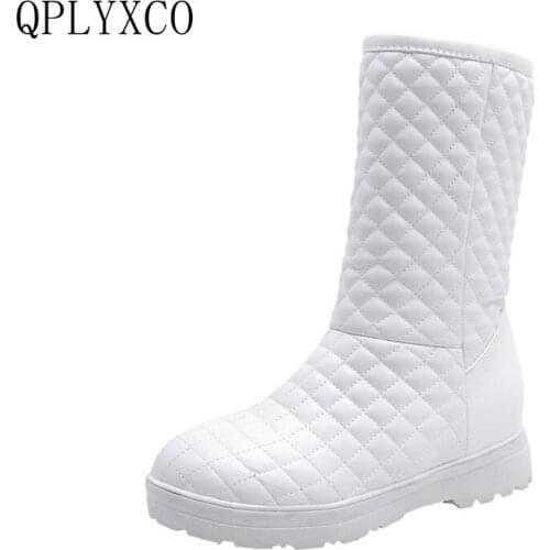 QPLYXCO Super Big &small Size 33-53 Winter Snow Boots Women 2019 round toe Med Heel casual warm plush Shoes woman 233