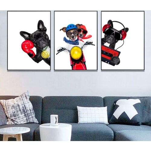 Modern Fashion Dog Canvas Painting Wall Poster Canvas Art Print Painting Wall Pictures for Room Decoration Kids room wall Decor