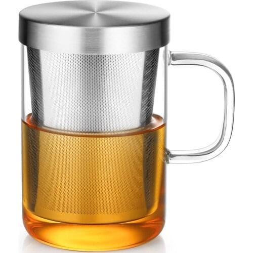 Ecooe 500ml Full Capacity Glass Mug with Stainless Steel Strainer and Lid, Tea Cup Made of Borosilicate Tea Cup