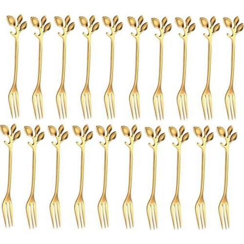 20Pcs Stainless Steel Flatware Fruit Fork Dinnerware Appetizer Snack Dessert Fork Kitchen Tableware Leaf Shape