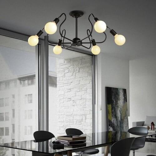 Led Pendant Lights Metal Arm 6 Bulb Black/White Vintage Pendant Hanging Lamp E27 Holder For Cafe Dining Room Lighting Fixtures