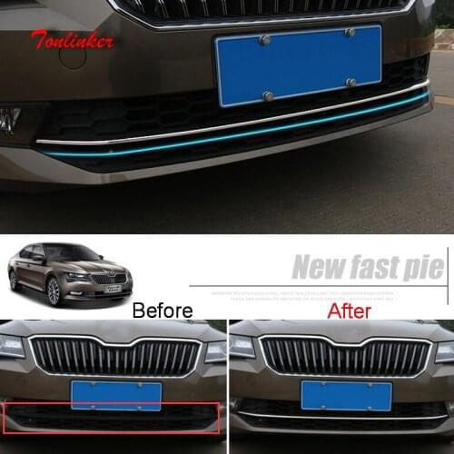 Tonlinker Cover Sticker For SKODA SUPERB 2016-18 Car Styling 3Pcs Stainless steel Under of Racing Grills position Cover stickers