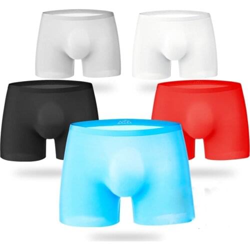 Ice Silk Boxer Men Seamless Panties 3D Bulge Pouch Solid Color Middle Waist Underpants Mens Sports Underwear Calzoncillos Hombre