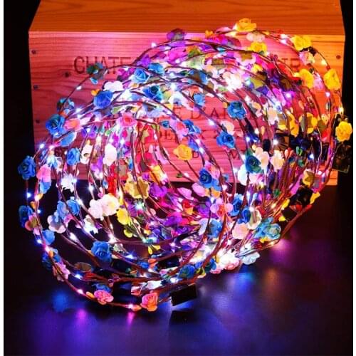 LED Light Up Hair Wreath Hairband Party Crown Flower Headband Garlands Women Children Party Birthday Glowing Wreath