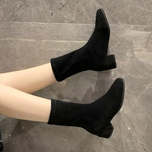 Chunky Heel Ankle Boots Women Boots Med Heel Short Boots Square Toe Lady Shoes Autumn Winter Black Apricot Martin boots