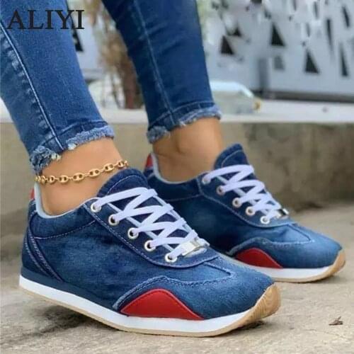 Spring Denim Sneakers Women 2021 New Classic Mix Color Ladies Comfortable Lace Up Casual Shoes Outdoor Walking Running Flats