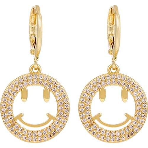 ZHINI Smile Face Gold Dangle Drop Earrings for Women Luxury Cubic Zircon Long Earring Statement Earring Fashion Jewelry brincos