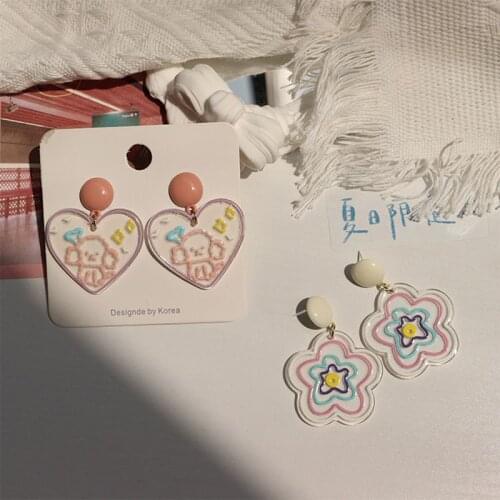 Cute Lovely Dog Flower Heart Earrings for Women Summer Romantic Sweet Dating Jewelry 2021 Trend Korean Fashion Friends Gift M4