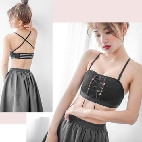 Women Sports Lace rimless straps back cross Underwear invisible gathering Chest bra Breathable Gym Yoga Running Top