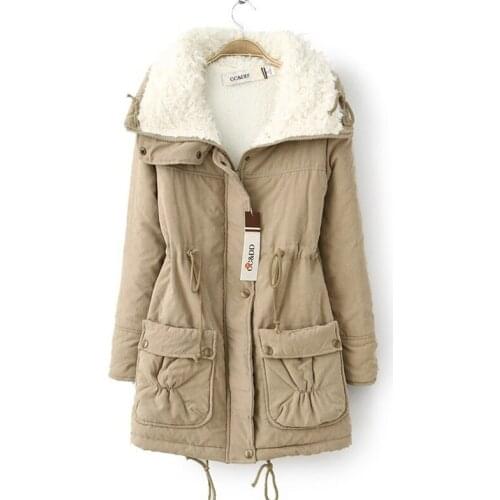 Mujer Thickened Tooling Cotton-padded Overcoat Womens Lapel Belt Buttons Wild Invierno Plus Size Lamb Cashmere Outwear New Z476