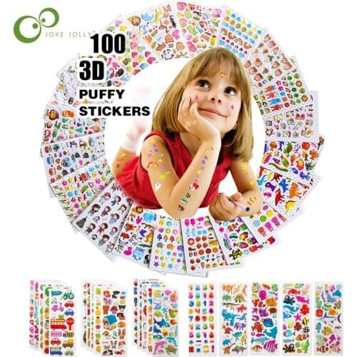 10/25/100 Sheets Sticker Kids Cute 3D Cartoon Stickers Mixed School Teacher Reward Children Early Learning Toys for Children YJN