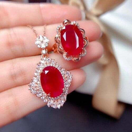 100% Real and Natural Ruby jewelry set Natural Real Ruby 925 sterling silver 1pc Ruby pendant,1pc Ruby ring
