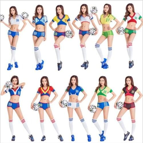 11 countries !! ! Fantasy Football Costumes New Soccer Baby Girl Sexy Short Football Costume V-neck Cheerleaders Team Sets