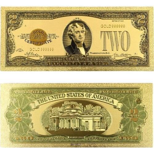 1928 Year USA Souvenir Gifts 2 Dollar Colorful Gold Banknote 24k 999.9 Gold Plated World Paper Money Collectible Gifts