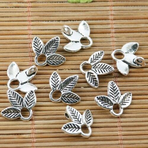 30pcs tibetan silver color leaf charm link connector EF2256