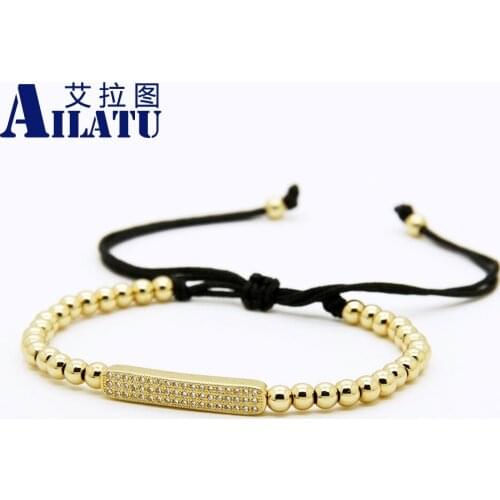 Ailatu 10 Pieces Cz Curved Long Tube Bracelet 4mm Stainless Steel Braided Macrame Trendy Men & Women Jewelry Wholesale Supplier