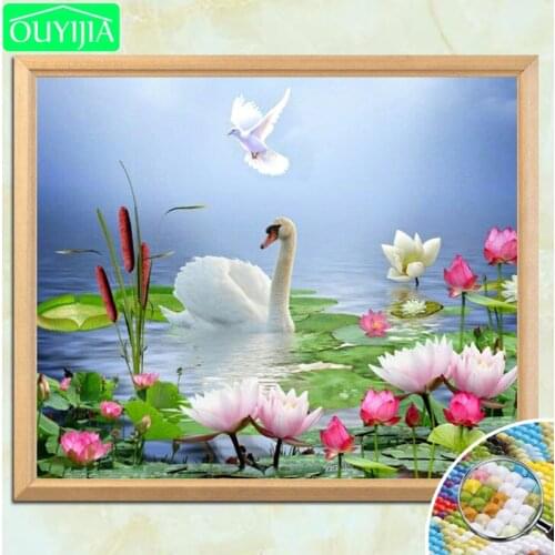 OUYIJIA 5D DIY Diamond Painting "Swans dove and flowers" Full Square Diamond Embroidery Rhinestones Picture Mosaic Painting