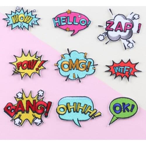 English interjections, funny phrases, embroidery patches, cloth stickers, fashionable clothing accessories badges