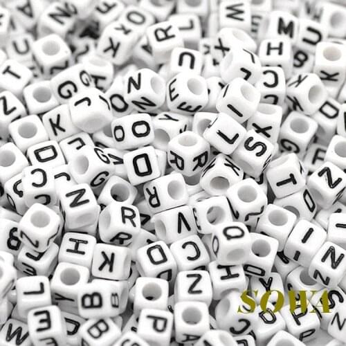 Free shipping 6*6mm 100pcs/lot Mixed White Acyrlic Letter/ Alphabet Cube Beads for fun DIY Rubber Loom Bands Charm Bracelets