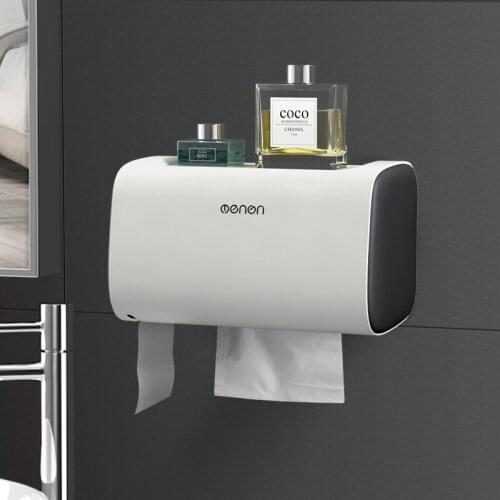 Bathroom Toilet Paper Holder Paper Tissue Box Plastic Toilet Dispenser Wall Mounted Roll Paper Storage Box Free Punching